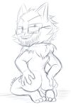  2016 3_toes 4_fingers anthro athletic backsack balls barely_visible_genitalia big_eyes big_head black_and_white cheek_tuft cute digital_drawing_(artwork) digital_media_(artwork) eyebrows eyewear facial_hair full-length_portrait fur glasses grin half-closed_eyes hand_on_butt head_tuft humanoid_hands kneeling league_of_legends looking_at_viewer looking_back male mammal manly mature_male monochrome perineum portrait rear_view riot_games signature simple_background sketch slim smile teemo teeth toes toony tuft veigar-chan video_games white_background yordle 