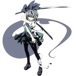  absurdres bandages bow dragonmaterial flat_color flower full_body ghost hairband highres katana konpaku_youmu konpaku_youmu_(ghost) legs ribbon short_hair silver_hair solo sword thighhighs touhou transparent_background weapon 