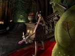  bad_id bad_pixiv_id black_hair highres long_hair orc original penpen_(penpen1942) red_eyes scar staff stairs tattoo wallpaper 