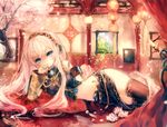  bad_id bad_pixiv_id blue_eyes cherry_blossoms hairband headphones long_hair megurine_luka midriff onineko pink_hair solo thighhighs very_long_hair vocaloid zettai_ryouiki 