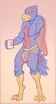  anthro athletic avian briefs bulge clothed clothing coffee_cup digitigrade english_text falco_lombardi frown full-length_portrait navel nintendo portrait sethpup sketch star_fox text tight_clothing topless towel underwear video_games 