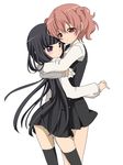  black_hair black_legwear eyebrows eyebrows_visible_through_hair hug inu_x_boku_ss long_hair multiple_girls pink_hair purple_eyes red_eyes roromiya_karuta rumia_(compacthuman) shirakiin_ririchiyo short_hair simple_background thighhighs white_background 