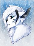  anthro bardju cervine deer hair looking_at_viewer male mammal simple_background snow solo white_hair 