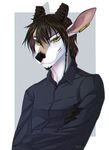  anthro bardju cervine clothed clothing crossed_arms horn looking_at_viewer male mammal reindeer simple_background solo 