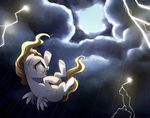  blonde_hair blue_eyes crying day equine eyelashes falling fan_character feathered_wings feathers female feral hair hooves lightning mammal my_little_pony nude outside pegasus raining ruhje storm tears wings young 