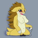  anthro barefoot big_breasts blue_eyes blush breasts claws erect_nipples female hedgehog mammal masturbation navel nintendo nipples nude open_mouth penetration pok&eacute;mon posexe pussy sandslash sex_toy shrew simple_background sitting solo spikes spread_legs spreading toe_claws tongue tongue_out vaginal vaginal_penetration vibrator video_games yellow_skin 