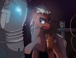  2012 blue_eyes brown_fur cutie_mark detailed_background electricity equine fan_character feral fur hair hooves male mammal my_little_pony nude ruhje solo standing white_hair 