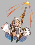  bad_id bad_twitter_id beret blonde_hair boots commentary_request cucouroux_(granblue_fantasy) granblue_fantasy gun hanarito handgun hat long_hair long_sleeves plaid plaid_skirt skirt solo twintails weapon 