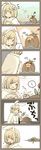  &gt;_&lt; 1girl 4koma animal animal_ears bethn blonde_hair blush breasts bright_pupils brown_eyes bunny_ears cape cleavage closed_eyes comic djeeta_(granblue_fantasy) fake_animal_ears flower giving granblue_fantasy hair_flower hair_ornament hairband heart highres holding leotard looking_at_another mole_(animal) o_o plucking sage_(granblue_fantasy) short_hair silent_comic smelling smile speech_bubble spoken_exclamation_mark thighhighs trembling tulip white_legwear 