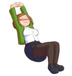  1girl arms_up brown_hair fupoo glasses nikki_(swapnote) solo swapnote thick_thighs 