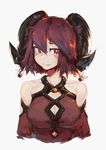  bell cleavage_cutout deel_(rkeg) detached_sleeves halterneck highres horns original red_eyes red_hair red_shirt shirt short_hair simple_background solo upper_body white_background 