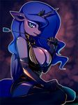  2016 anthro anthrofied bakki blue_feathers breasts cleavage clothed clothing equine feathered_wings feathers female friendship_is_magic hair holding_object horn legwear looking_at_viewer mammal my_little_pony princess_luna_(mlp) riding_crop smile solo whip winged_unicorn wings 