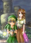  1girl blonde_hair blue_eyes brown_hair commentary_request cremia link night skirt the_legend_of_zelda the_legend_of_zelda:_majora's_mask tieltiel wagon 