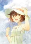  bad_id bad_pixiv_id bow bracelet brown_eyes brown_hair collarbone day dress hat jewelry log_horizon minori_(log_horizon) moguraana open_mouth short_hair solo sundress upper_body white_dress white_hat 