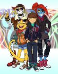  2016 animated_skeleton anthro bone clothing equestria-prevails eyewear female fingerless_gloves fish gloves human male mammal marine monster_kid papyrus_(undertale) protagonist_(undertale) skeleton sunglasses undead undertale undyne video_games 