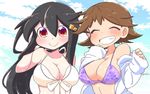  bikini bikini_top black_hair breasts cleavage haruna_(kantai_collection) hiei_(kantai_collection) kantai_collection large_breasts long_hair midriff multiple_girls navel smile swimsuit tsukko_(3ki2ne10) 