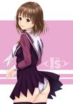  1girl artist_request ass blush breasts brown_eyes brown_hair i&quot;s looking_at_viewer panties school_uniform shiny shiny_hair short_hair skirt solo thighhighs yoshizuki_iori 