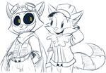  2016 athletic belt big_eyes big_head big_tail black_and_white black_sclera cape cheek_tuft clothing cute digital_drawing_(artwork) digital_media_(artwork) duo eyebrows eyewear facial_hair fluffy fluffy_tail front_view fur gloves goggles happy hat hood jacket league_of_legends line_art long_tail male male/male mammal mask monochrome pants portrait riot_games shirt slim smile spot_color square_crossover sweater teemo teeth three-quarter_portrait toony tuft veigar-chan vest video_games yellow_eyes yordle 