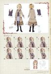  ^_^ atelier_(series) atelier_totori black_legwear blonde_hair blue_eyes blush boots bow braid character_sheet closed_eyes coat concept_art cuderia_von_feuerbach dress expressions hair_bow highres jewelry kishida_mel knee_boots multiple_views necklace non-web_source official_art pantyhose ribbon short_hair simple_background smile wavy_hair 