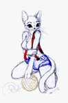  anthro bib_jeans breasts cat feline female kneeling looking_at_viewer mammal mw red_eyes scarlet simple_background solo 