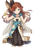  :o bangs bare_arms black_bow blue_eyes bow bracelet cape collarbone diamond_(shape) dress feet_out_of_frame flat_chest granblue_fantasy hairband heijialan jewelry knees_together_feet_apart long_hair looking_at_viewer open_mouth orange_hair sara_(granblue_fantasy) sash simple_background solo swept_bangs white_background 