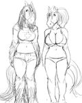  anthro big_breasts bikini black_and_white booty_shorts breasts cleavage clothed clothing duo equine hair hladilnik horse huge_breasts mammal monochrome smile swimsuit tinker_(hladilnik) 