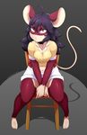  buckteeth chair eyewear female glasses hair kemono looking_at_viewer mammal mouse navel rodent safurantora sitting solo teeth thick_thighs 