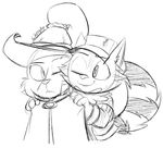  2016 3_fingers anthro belt big_eyes big_head big_tail black_and_white cape cheek_tuft clothed clothing cute digital_drawing_(artwork) digital_media_(artwork) duo eye_contact eyebrows fluffy fluffy_tail front_view frown fur gloves hands_on_shoulders happy hat jacket league_of_legends long_tail magic_user male male/male mammal monochrome one_eye_closed riot_games robes romantic_couple scar shirt signature simple_background sketch smile standing teemo toony tuft veigar veigar-chan video_games white_background wink wizard_hat yordle 