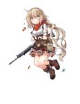  ankle_boots arm_warmers bandana belt_pouch blue_eyes boots brown_footwear brown_hair chocolate chocolate_bar double-breasted fn_fnc_(girls_frontline) full_body girls_frontline hair_ornament high-waist_skirt highres jiang-ge layered_skirt long_hair looking_at_viewer official_art pouch pout ribbon skirt solo suspender_skirt suspenders tactical_clothes tears torn_clothes transparent_background underbust weapon 