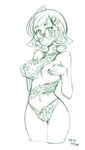  blush covering covering_breasts glasses kusanagi_tonbo monochrome one_breast_out original short_hair sketch solo 