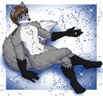  abs anthro blue_eyes canine featureless_crotch fox fur hair looking_at_viewer lovelesskiax male mammal nude ring simple_background smile solo sparkling 