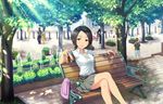  artist_request bangs bare_legs belt bench bicycle black_hair brown_eyes bush can canned_coffee car center_frills collared_shirt crossed_legs dappled_sunlight day faceless faceless_female faceless_male fountain ground_vehicle holding holding_can idolmaster idolmaster_cinderella_girls idolmaster_cinderella_girls_starlight_stage light_rays light_smile looking_at_viewer motor_vehicle official_art outdoors park park_bench parted_bangs pavement people plant sett shirt short_hair short_sleeves sitting skirt solo_focus stanchion sunbeam sunlight tareme tougou_ai tree white_shirt 