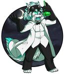  anthro canine clothed clothing eyewear goggles lab_coat lovelesskiax male mammal night_sky open_mouth solo standing 