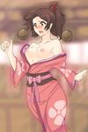  1girl breasts brown_eyes brown_hair fuu japanese_clothes kimono nipples samurai_champloo small_breasts solo tagme wardrobe_malfunction 