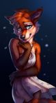  5_fingers anthro bare_shoulders black_lips black_nose blue_eyes canine clothing dress eyelashes female fox fur hair jewelry mammal necklace orange_fur orange_hair simple_background smile solo standing ulitochka white_fur wide_hips 