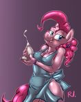  2016 anthro anthrofied apron bluecoffeedog blush breasts cleavage clothed clothing cream equine female friendship_is_magic horse licking licking_lips mammal my_little_pony pinkie_pie_(mlp) pony solo tongue tongue_out 