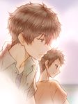  black_hair bluez brown_eyes brown_hair casual fukube_satoshi green_eyes hyouka male_focus multiple_boys oreki_houtarou profile 