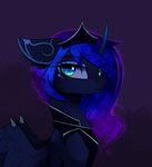 2016 bat_pony black_background blue_feathers blue_fur blue_hair crown equine feathered_wings feathers female feral friendship_is_magic fur green_eyes hair horn hybrid jewelry looking_at_viewer lyra-senpai magnaluna mammal my_little_pony necklace princess_luna_(mlp) simple_background solo winged_unicorn wings 