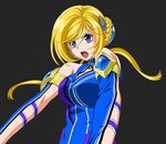  1girl banpresto bare_shoulders blonde_hair blue_eyes breasts cleavage detached_sleeves elbow_gloves gloves long_hair melua_melna_meia open_mouth solo super_robot_wars super_robot_wars_judgement super_robot_wars_original_generation twintails 