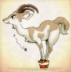  balancing caprine feral food fur goat hooves horn mammal melonleaf noodles ramen simple_background smile solo text why 