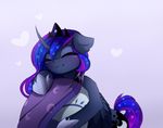  &lt;3 2016 blue_feathers blue_fur blue_hair crown cutie_mark egg equine eyes_closed feathered_wings feathers female feral friendship_is_magic fur grey_background hair horn hug jewelry lyra-senpai magnaluna mammal my_little_pony necklace princess_luna_(mlp) simple_background solo winged_unicorn wings 