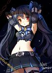  armpits bare_shoulders black_hair blush breasts cleavage hair_ornament hamster_(hanmster) highres long_hair looking_at_viewer medium_breasts navel neptune_(series) noire open_mouth red_eyes ribbon solo twintails 