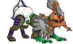  armor chimera diaper feral helmet hybrid ire-k looking_at_viewer mask nintendo pok&eacute;mon quadruped simple_background solo type_null video_games white_background 