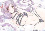 blush breasts flower frapowa green_eyes large_breasts long_hair looking_at_viewer love_live! love_live!_school_idol_project navel nipples purple_hair solo toujou_nozomi 