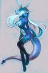  anthro anthrofied armpits big_breasts blue_hair breasts clothing dragonair female grey_background hair horn kardie legwear long_hair nintendo nude orange_eyes pok&eacute;mon simple_background solo thigh_highs video_games wide_hips 