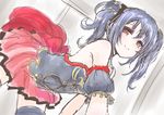  all_fours bangs black_hair blush frapowa looking_at_viewer love_live! love_live!_school_idol_project red_eyes red_skirt sketch skirt smile solo twintails yazawa_nico 
