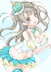  :d blush breasts brown_eyes brown_hair cleavage crown detached_sleeves frapowa heart large_breasts long_hair love_live! love_live!_school_idol_project midriff minami_kotori navel open_mouth puffy_detached_sleeves puffy_sleeves smile solo 