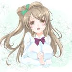  bow breasts brown_eyes brown_hair flower frapowa large_breasts long_hair looking_at_viewer love_live! love_live!_school_idol_project minami_kotori open_mouth see-through solo upper_body 