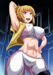 abs arm_up armpit blue_eyes breasts brown_hair cameltoe hand_on_hip hoshino_fumina jet_(pw3234) large_breasts nipples open_mouth smile thick_thighs toned 