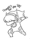  :x animal_print bangs bodysuit bunny bunny_print chibi covered_face d.va_(gremlin) d.va_(overwatch) dab_(dance) english floating_hair followers full_body headphones legs_apart lineart lolo_pan long_hair lowres monochrome number outstretched_arm overwatch pilot_suit pose simple_background standing thank_you tiptoes 